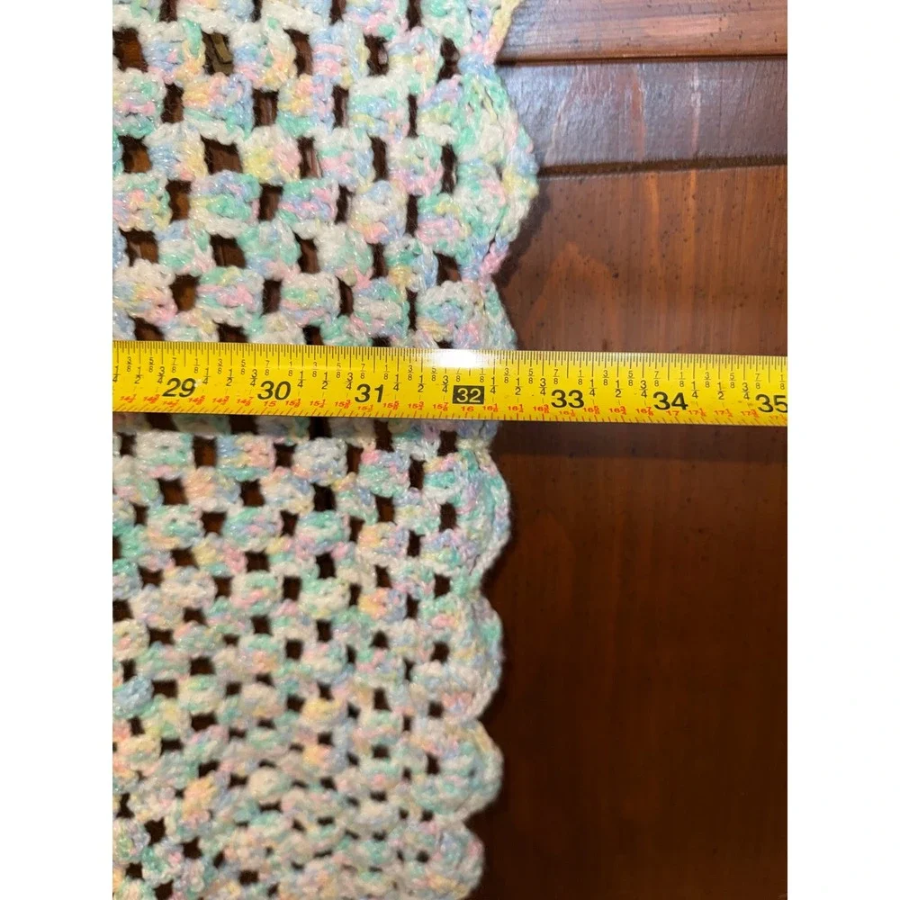Handmade Crochet Baby Blanket Pastel Variegated Granny Square Scalloped 36x32